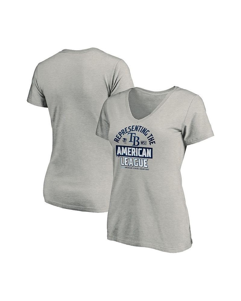 Women's Tampa Bay Rays 2020 American League Champions - Locker Room Plus Size V-Neck T-shirt Heather Gray $21.60 Tops