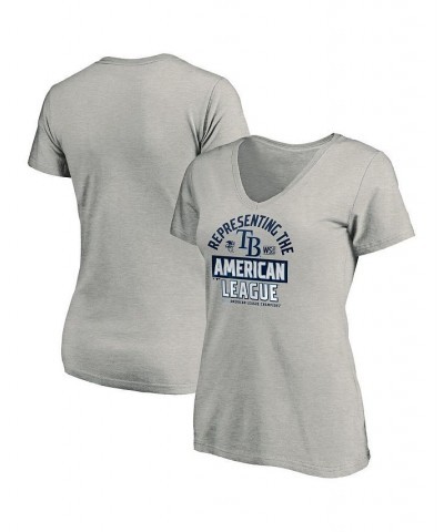 Women's Tampa Bay Rays 2020 American League Champions - Locker Room Plus Size V-Neck T-shirt Heather Gray $21.60 Tops