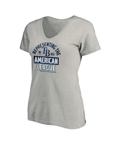 Women's Tampa Bay Rays 2020 American League Champions - Locker Room Plus Size V-Neck T-shirt Heather Gray $21.60 Tops