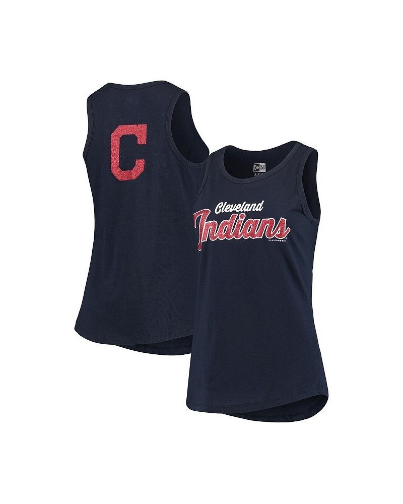 Women's Navy Cleveland Indians Mesh Back Baby Jersey Tank Top Navy $15.99 Tops