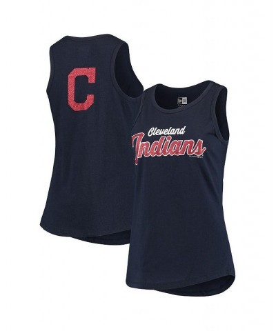 Women's Navy Cleveland Indians Mesh Back Baby Jersey Tank Top Navy $15.99 Tops