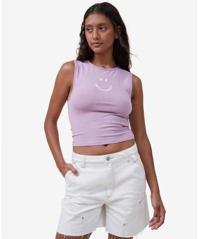 Women's 90s Crop Graphic Tank Purple $18.54 Tops