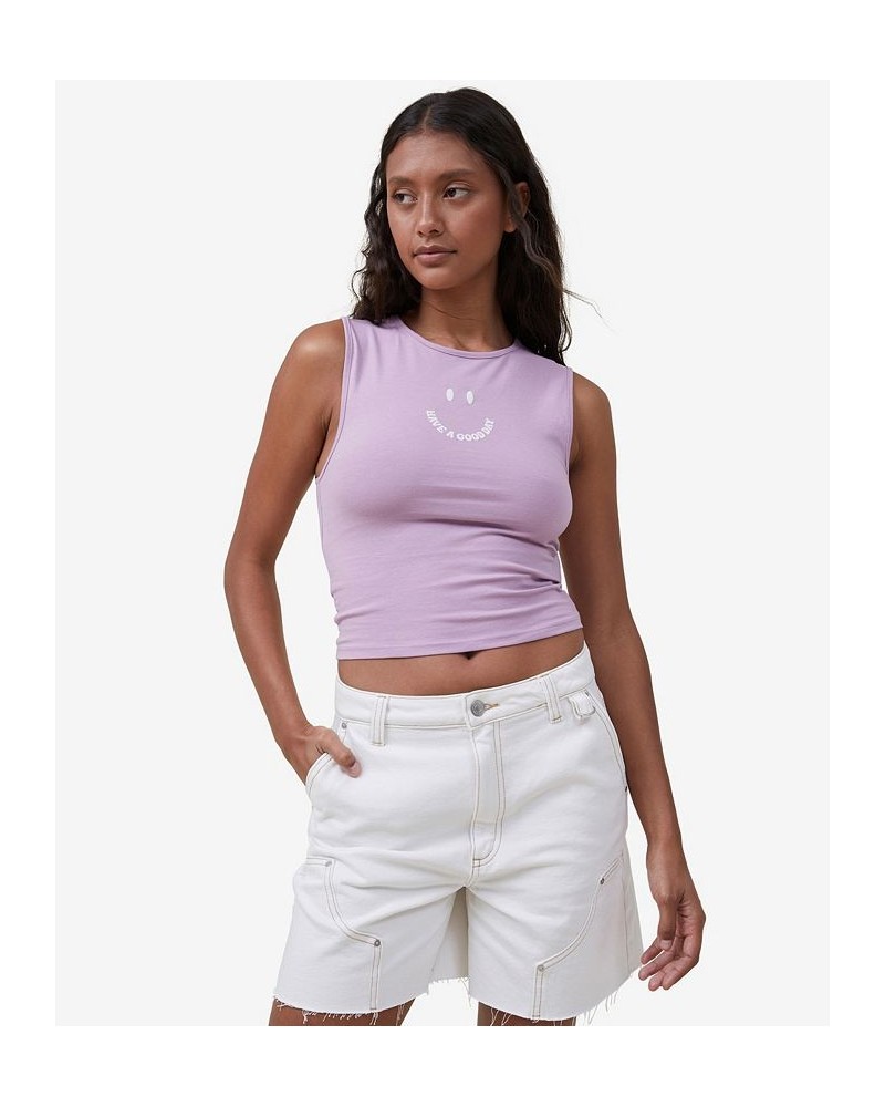 Women's 90s Crop Graphic Tank Purple $18.54 Tops