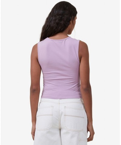 Women's 90s Crop Graphic Tank Purple $18.54 Tops