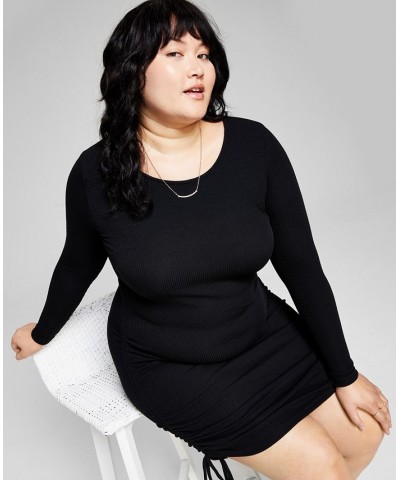 Trendy Plus Size Side-Ruched Knit Dress Black $16.56 Dresses