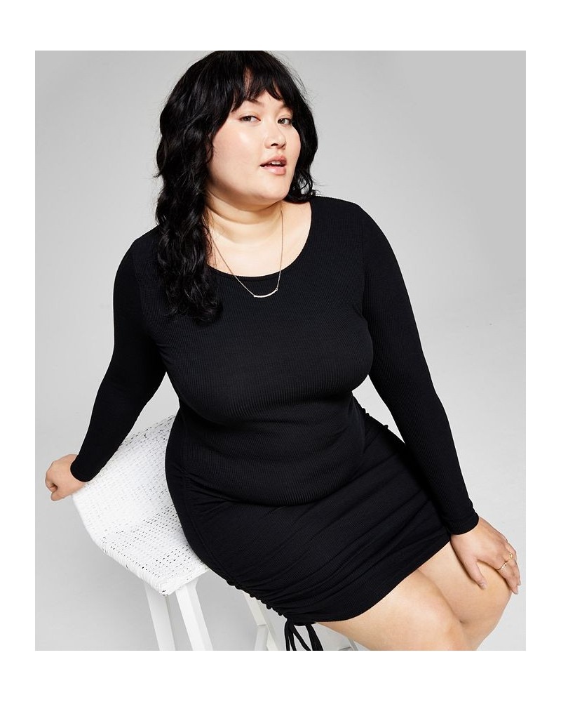 Trendy Plus Size Side-Ruched Knit Dress Black $16.56 Dresses