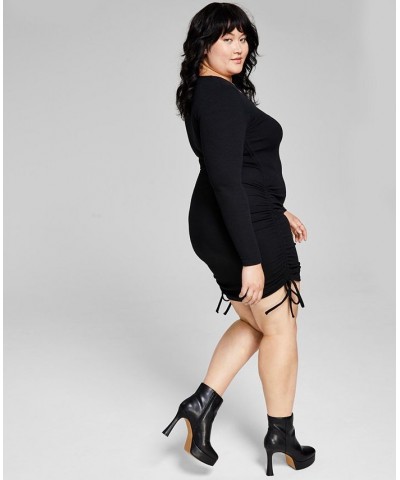 Trendy Plus Size Side-Ruched Knit Dress Black $16.56 Dresses