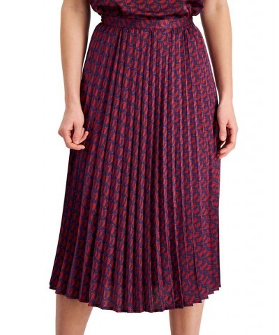 Women's Printed Pleated Midi Skirt Midnight Navy/black Cherry $34.01 Skirts