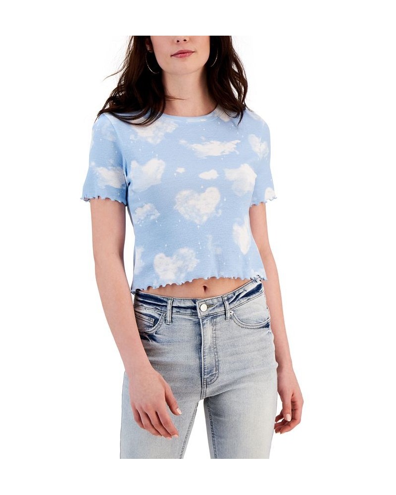 Juniors' Cloud-Print Lettuce-Edge Cropped Top Blue $9.68 Tops