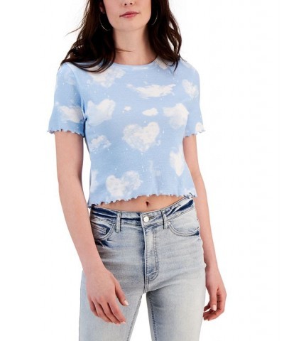 Juniors' Cloud-Print Lettuce-Edge Cropped Top Blue $9.68 Tops