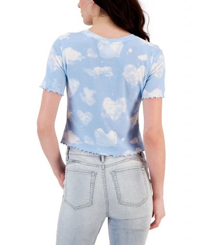 Juniors' Cloud-Print Lettuce-Edge Cropped Top Blue $9.68 Tops