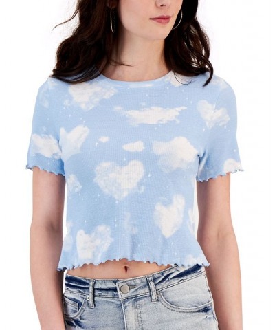 Juniors' Cloud-Print Lettuce-Edge Cropped Top Blue $9.68 Tops