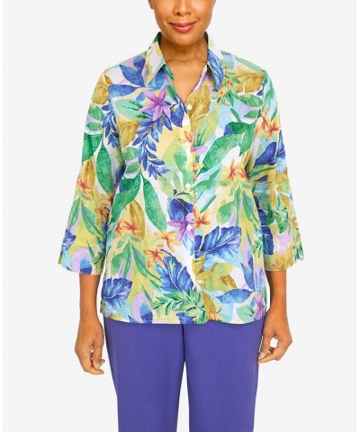 Women's Tropical Leaf Button Down Top Multi $29.19 Tops