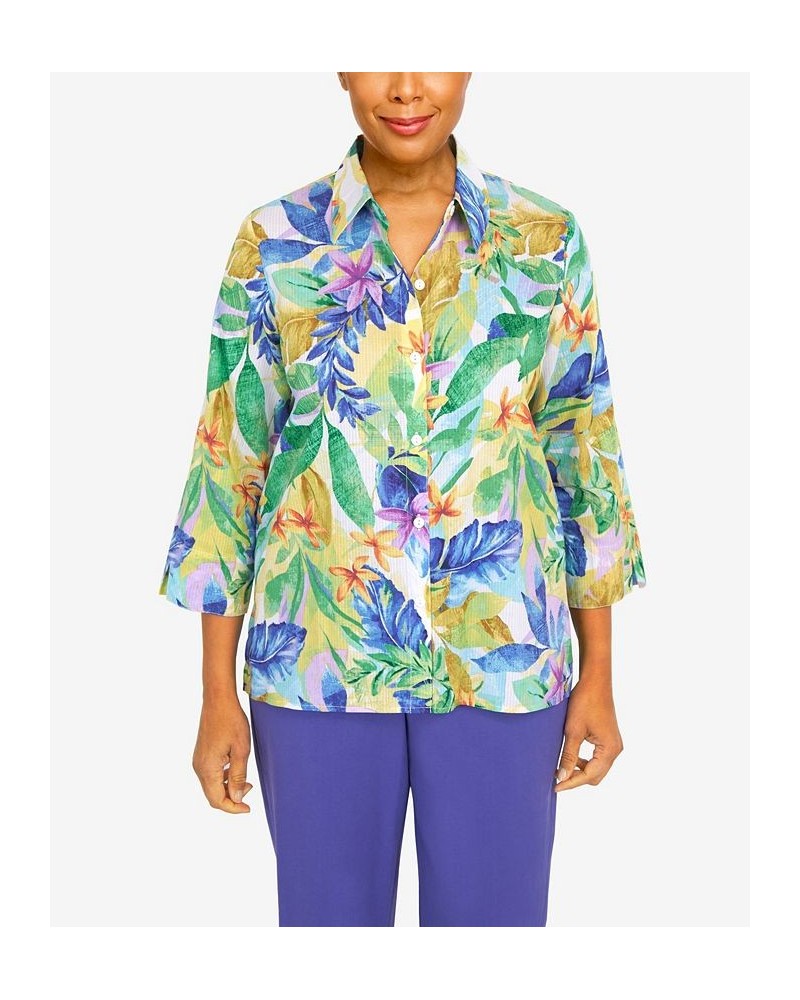 Women's Tropical Leaf Button Down Top Multi $29.19 Tops