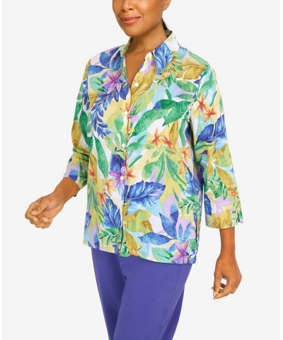 Women's Tropical Leaf Button Down Top Multi $29.19 Tops