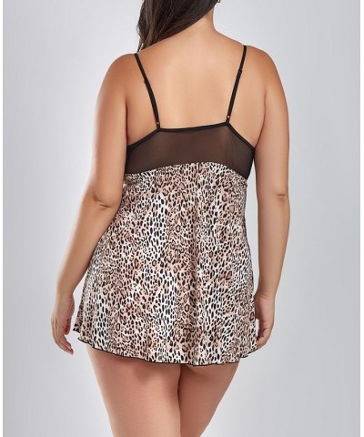 Carmen Plus Size Soft Microfiber and Lace Babydoll Lingerie Set Leopard $32.85 Lingerie