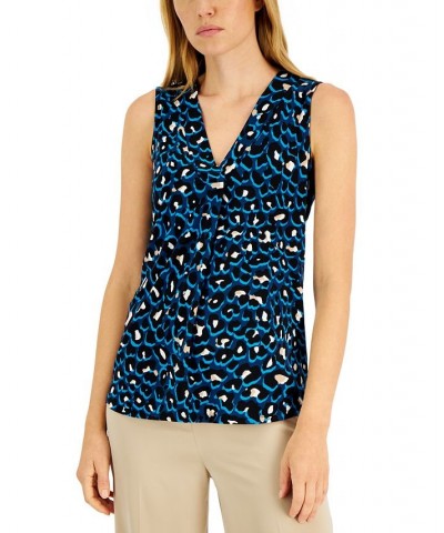 Women's Cheetah-Print V-Neck Sleeveless Top Blue Ocean Multi $22.06 Tops