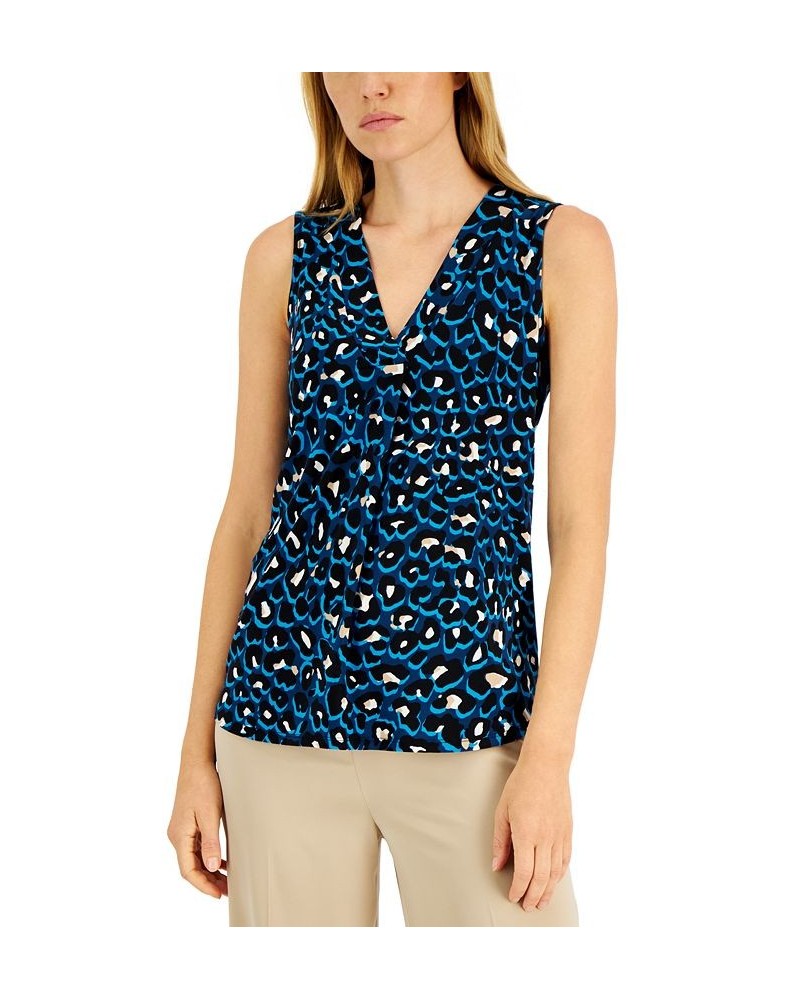 Women's Cheetah-Print V-Neck Sleeveless Top Blue Ocean Multi $22.06 Tops