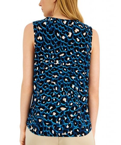 Women's Cheetah-Print V-Neck Sleeveless Top Blue Ocean Multi $22.06 Tops