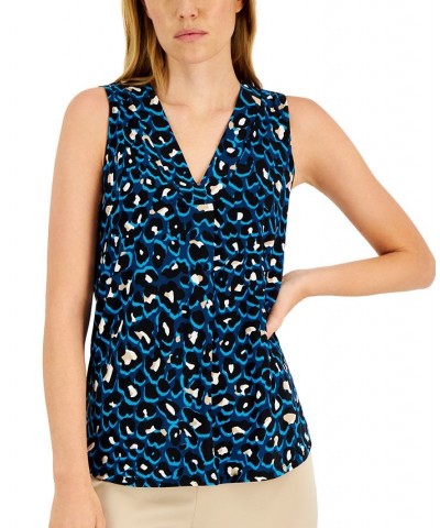 Women's Cheetah-Print V-Neck Sleeveless Top Blue Ocean Multi $22.06 Tops