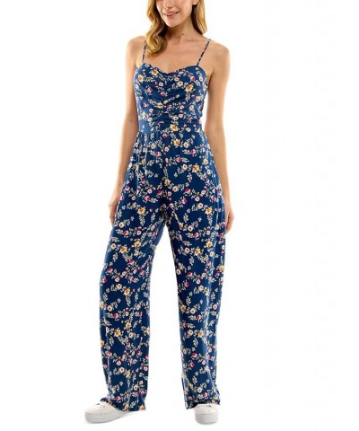 Juniors' Floral-Print Ruched-Front Jumpsuit Navy/multicolor $22.05 Pants