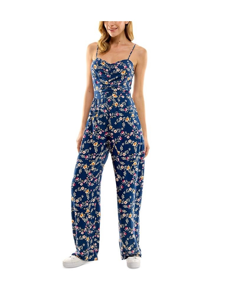 Juniors' Floral-Print Ruched-Front Jumpsuit Navy/multicolor $22.05 Pants