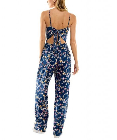 Juniors' Floral-Print Ruched-Front Jumpsuit Navy/multicolor $22.05 Pants