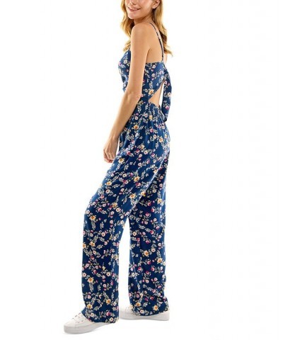 Juniors' Floral-Print Ruched-Front Jumpsuit Navy/multicolor $22.05 Pants