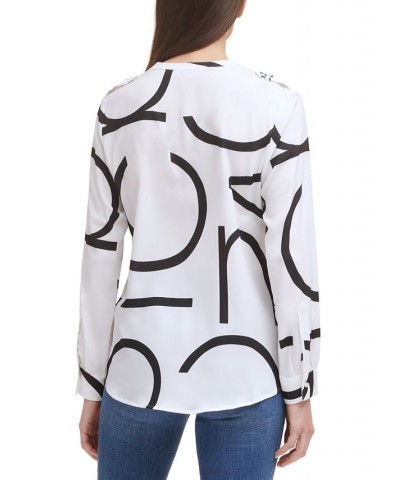 Long Sleeve Logo Button Front Blouse White $40.55 Tops