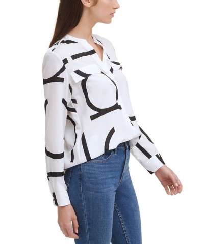 Long Sleeve Logo Button Front Blouse White $40.55 Tops