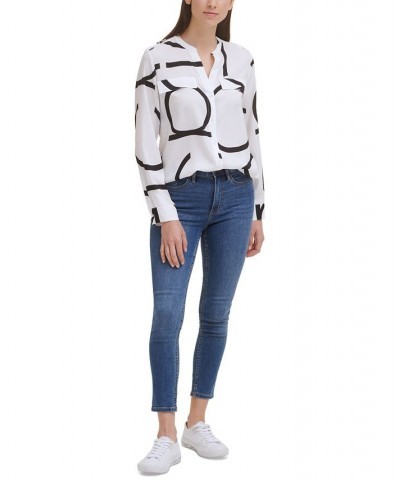 Long Sleeve Logo Button Front Blouse White $40.55 Tops