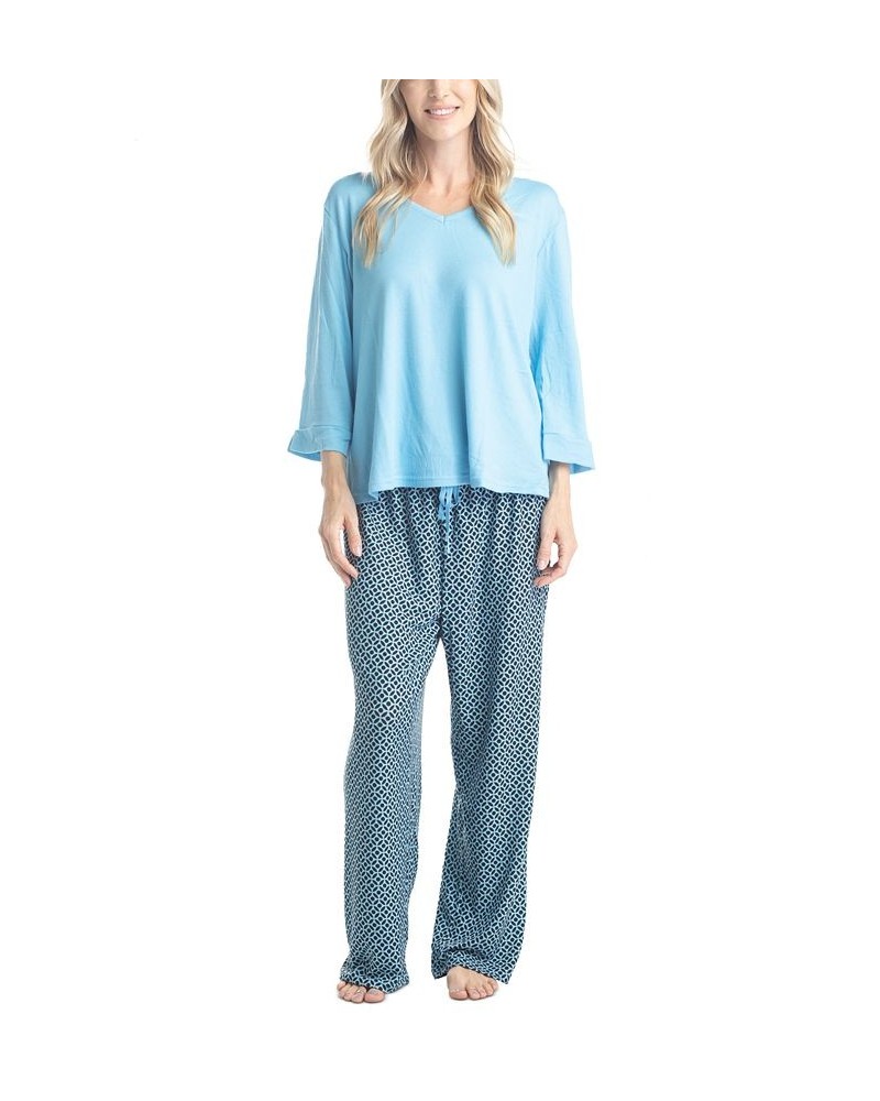 Plus Size 3/4 Sleeve Top & Boot-Cut Pajama Pants Set Green $31.80 Sleepwear