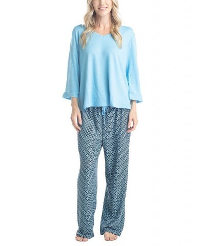 Plus Size 3/4 Sleeve Top & Boot-Cut Pajama Pants Set Green $31.80 Sleepwear