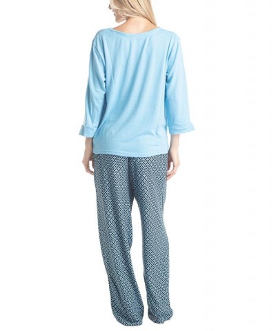 Plus Size 3/4 Sleeve Top & Boot-Cut Pajama Pants Set Green $31.80 Sleepwear