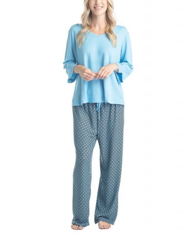 Plus Size 3/4 Sleeve Top & Boot-Cut Pajama Pants Set Green $31.80 Sleepwear