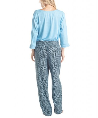 Plus Size 3/4 Sleeve Top & Boot-Cut Pajama Pants Set Green $31.80 Sleepwear