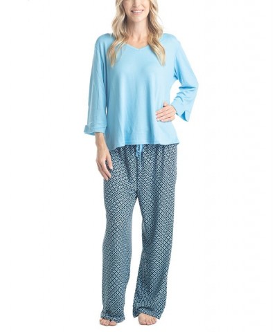 Plus Size 3/4 Sleeve Top & Boot-Cut Pajama Pants Set Green $31.80 Sleepwear