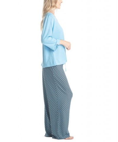 Plus Size 3/4 Sleeve Top & Boot-Cut Pajama Pants Set Green $31.80 Sleepwear