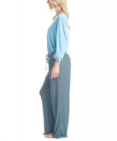 Plus Size 3/4 Sleeve Top & Boot-Cut Pajama Pants Set Green $31.80 Sleepwear