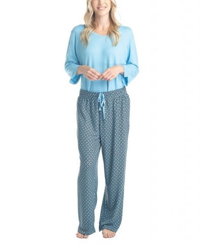 Plus Size 3/4 Sleeve Top & Boot-Cut Pajama Pants Set Green $31.80 Sleepwear