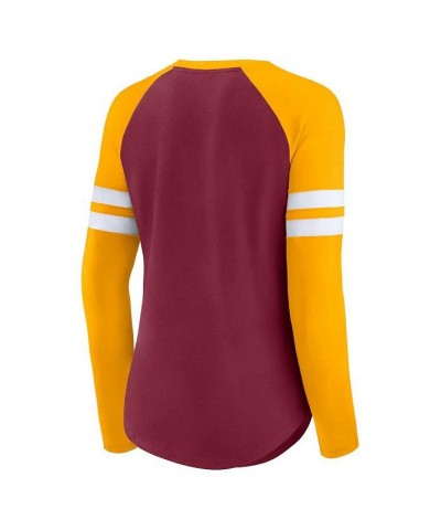 Women's Washington Commanders True to Form Raglan Lace-Up V-Neck Long Sleeve T-shirt Burgundy, Gold $32.44 Tops