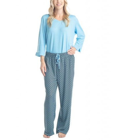 Plus Size 3/4 Sleeve Top & Boot-Cut Pajama Pants Set Green $31.80 Sleepwear