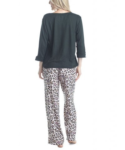 Plus Size 3/4 Sleeve Top & Boot-Cut Pajama Pants Set Green $31.80 Sleepwear