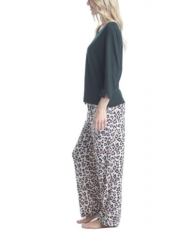 Plus Size 3/4 Sleeve Top & Boot-Cut Pajama Pants Set Green $31.80 Sleepwear