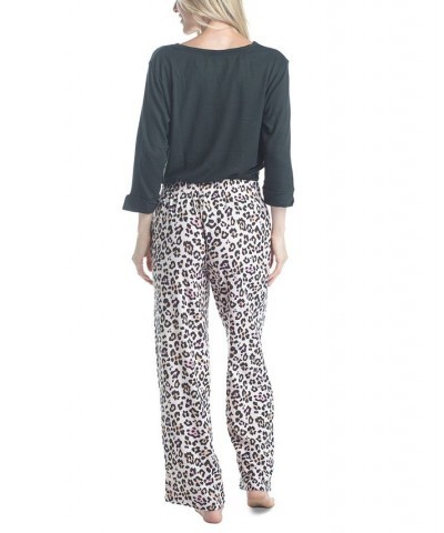 Plus Size 3/4 Sleeve Top & Boot-Cut Pajama Pants Set Green $31.80 Sleepwear