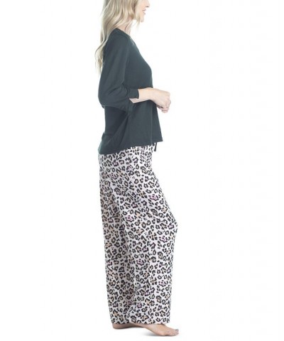 Plus Size 3/4 Sleeve Top & Boot-Cut Pajama Pants Set Green $31.80 Sleepwear