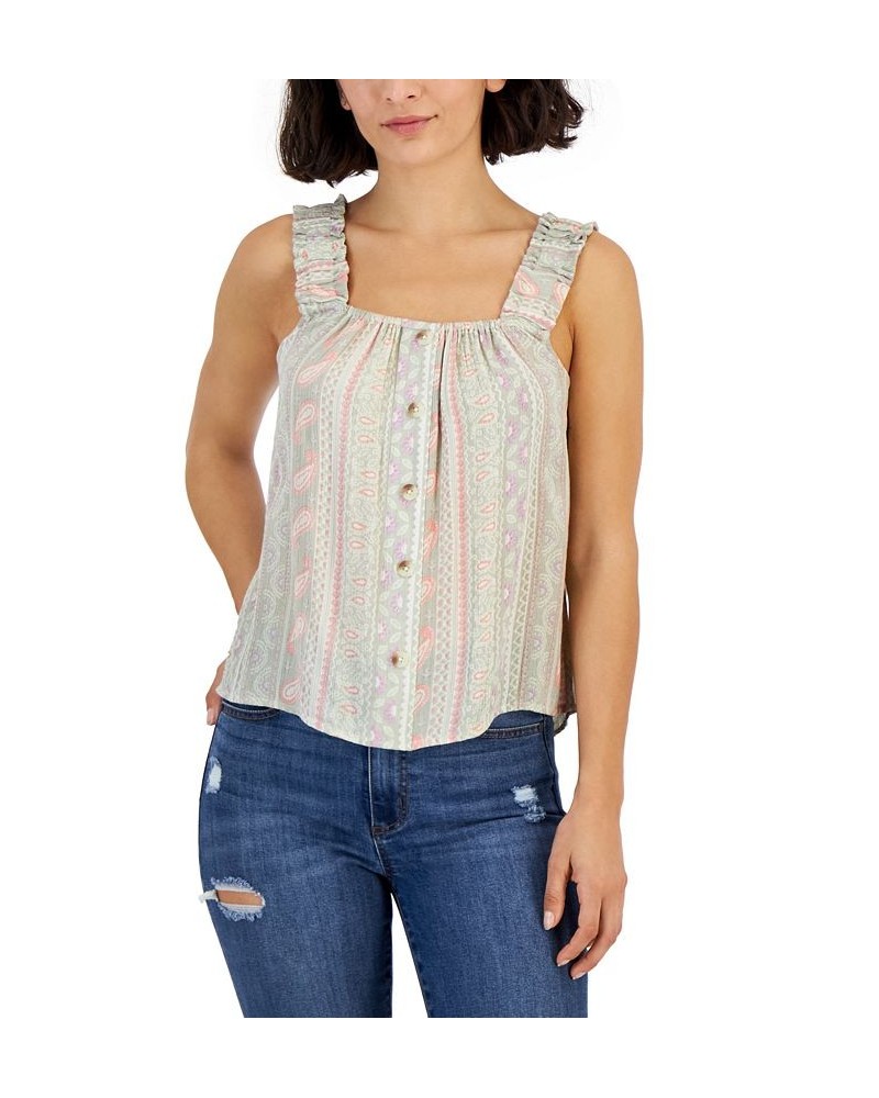 Juniors' Button-Up Sleeveless Top Green $19.04 Tops