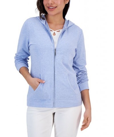 Petite French Terry Zip-Front Hoodie Light Blue Heather $16.51 Sweatshirts