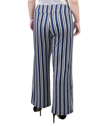 Plus Size Cropped Pull On Pants with Faux Belt Blue Black Stripe $15.77 Pants