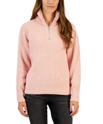 Women's Mock-Neck Quarter-Zip Sweater Silver Pink $15.98 Sweaters